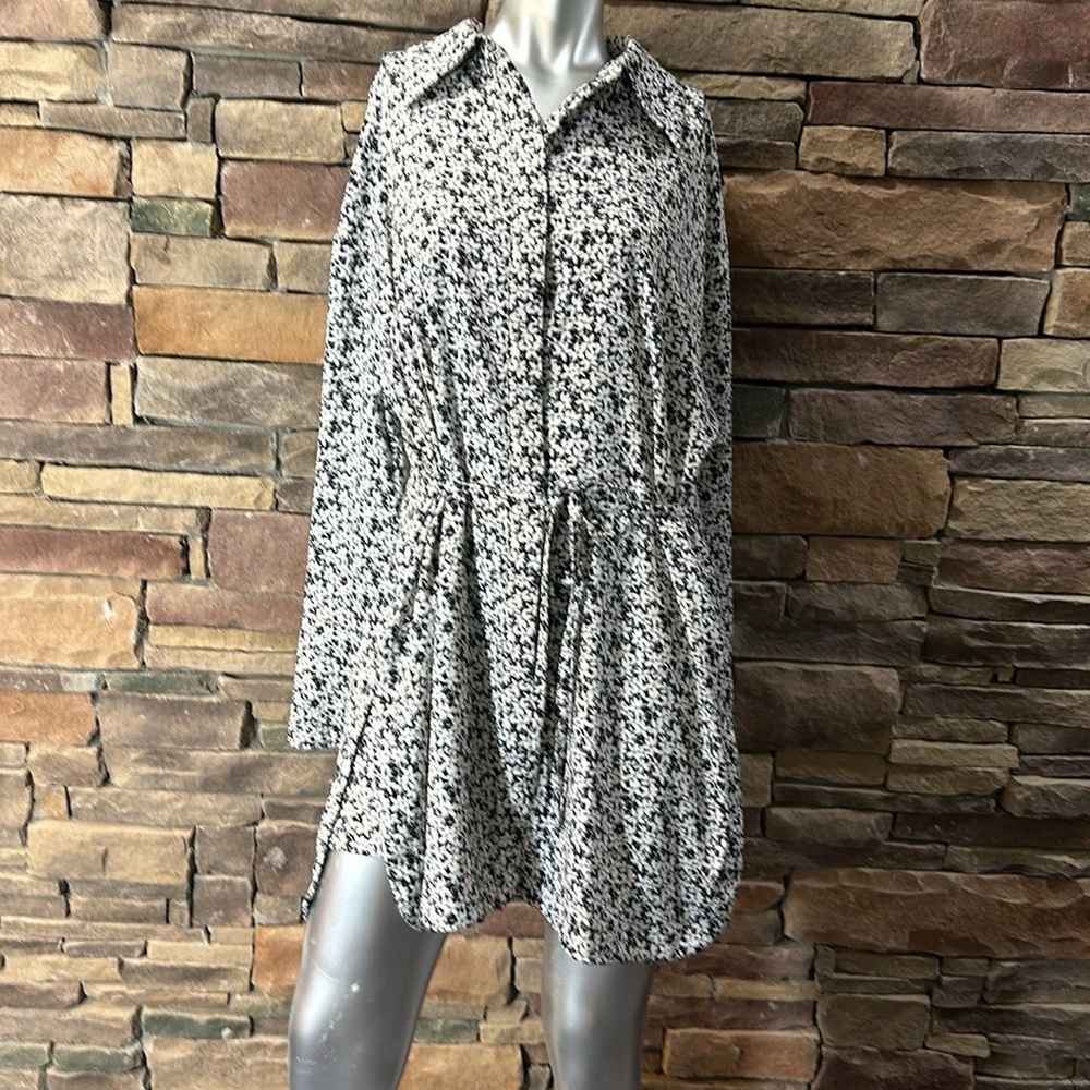 Sofia Richie Bar III Black & White Floral Tie Shirt Dress Sz XL